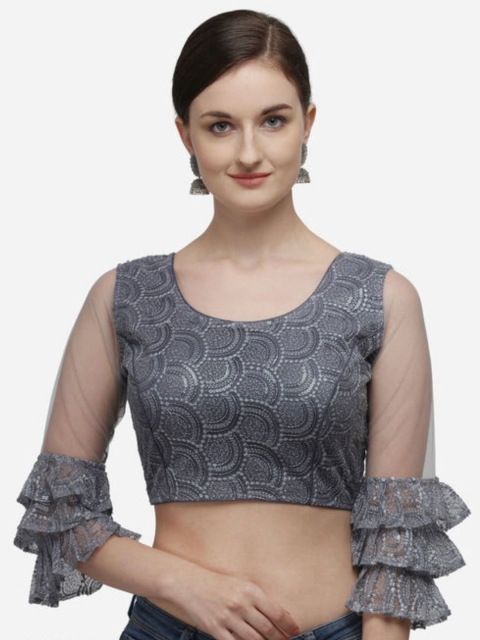 LINARO LIFESTYLES Women Grey Embroidered Saree Blouse
