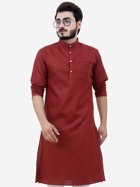 Tibra Collection Men Maroon Solid Kurta