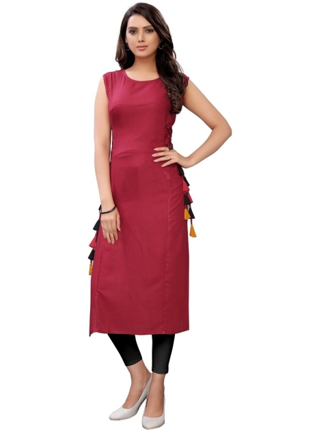 APNISHA Women Maroon Solid Straight Kurta