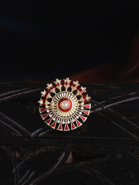 Voylla Women Gold-Plated Red & White Stone-Studded & Pearl Beaded Temple Bell Spikes Ring
Voylla Women Gold-Plated Red & White Stone-Studded & Pearl Beaded Temple Bell Spikes Ring