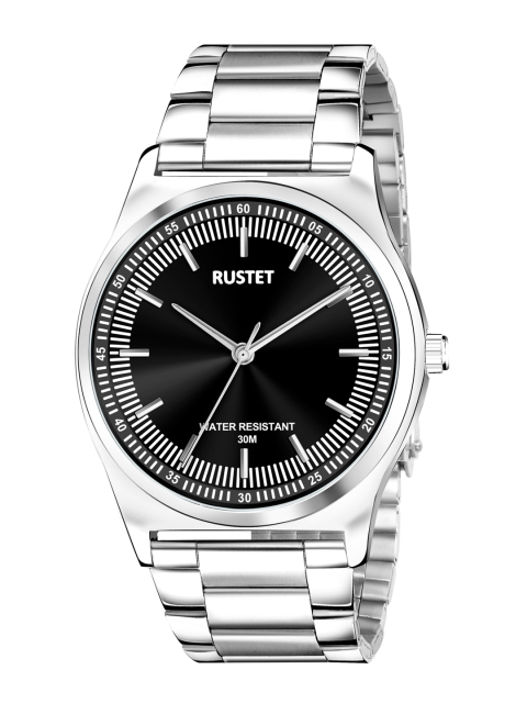 RUSTET Men Black Dial & Silver Toned Stainless Steel Bracelet Style Straps Analogue Watch
RUSTET Men Black Dial & Silver Toned Stainless Steel Bracelet Style Straps Analogue Watch