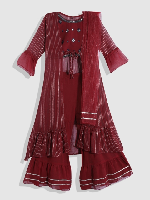 YK Girls Maroon Embellished Ready to Wear Blouse and Palazzo Pants With Dupatta and Shrug
YK Girls Maroon Embellished Ready to Wear Blouse and Palazzo Pants With Dupatta and Shrug