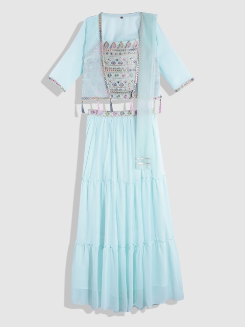 YK Girls Turquoise Blue Embroidered Mirror Work Ready to Wear Lehenga & Blouse With Dupatta
YK Girls Turquoise Blue Embroidered Mirror Work Ready to Wear Lehenga & Blouse With Dupatta