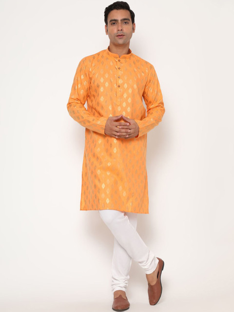 THE FAB 3 Men Mustard Yellow Ethnic Motifs Embroidered Angrakha Pure Cotton Kurta with Pyjamas
THE FAB 3 Men Mustard Yellow Ethnic Motifs Embroidered Angrakha Pure Cotton Kurta with Pyjamas