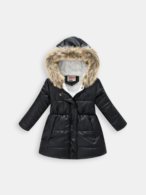 Hopscotch Girls Black Solid Over Coats