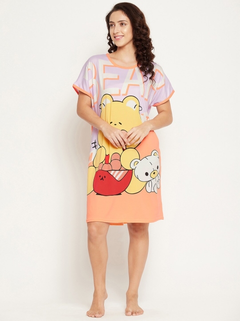 Camey Purple & Orange Printed Knee Length Nightdress