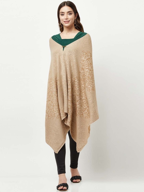 Knitstudio Women Cream Solid Woven-Design Shawl