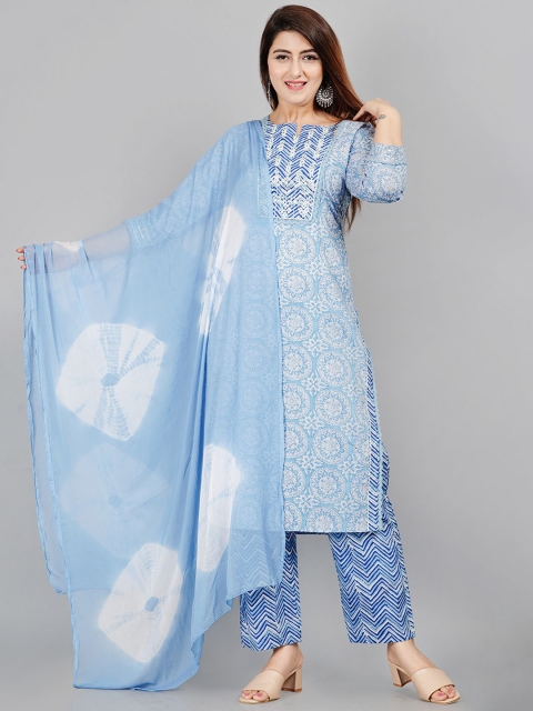 EtnicaWear Women Blue Ethnic Motifs Printed Chikankari Pure Cotton Kurta with Trousers & With Dupatta
EtnicaWear Women Blue Ethnic Motifs Printed Chikankari Pure Cotton Kurta with Trousers & With Dupatta