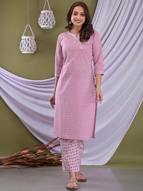 EtnicaWear Women Peach-Coloured Printed Aari Work Pure Cotton Kurti with Trousers & With Dupatta
EtnicaWear Women Peach-Coloured Printed Aari Work Pure Cotton Kurti with Trousers & With Dupatta