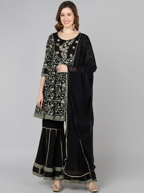 Jaipur Folk Women Black Ethnic Motifs Embroidered Sequinned Kurta with Sharara & Dupatta
Jaipur Folk Women Black Ethnic Motifs Embroidered Sequinned Kurta with Sharara & Dupatta