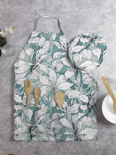 HOUZZCODE Unisex Grey & White Printed Aprons With Chef Cap