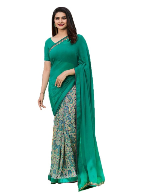Zainab chottani Green & Pink Paisley Pure Georgette Block Print Half & Half Saree, Blue
Zainab chottani Green & Pink Paisley Pure Georgette Block Print Half & Half Saree, Blue