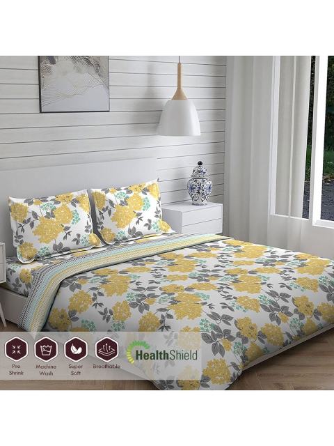 Layers Unisex Yellow & Grey Printed 225 TC Bedding Set