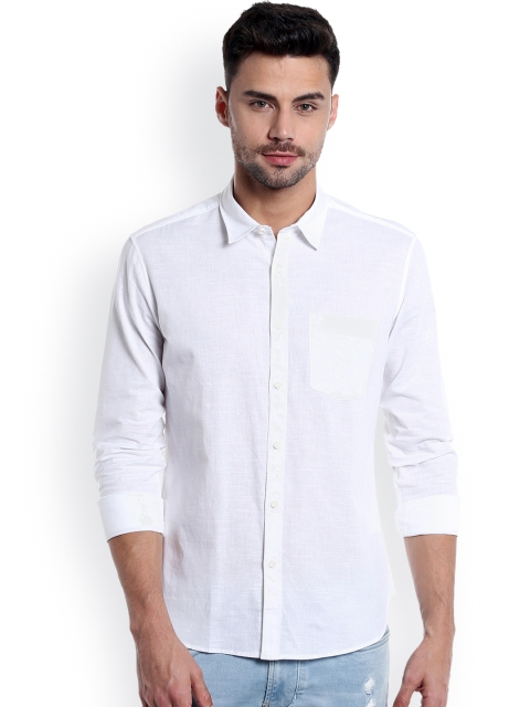 Numero Uno Men White Slim Fit Solid Casual Shirt