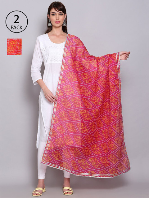 Miaz Lifestyle Men Pink & Orange Printed Bandhani Dupatta with Gotta Patti 
Miaz Lifestyle Men Pink & Orange Printed Bandhani Dupatta with Gotta Patti