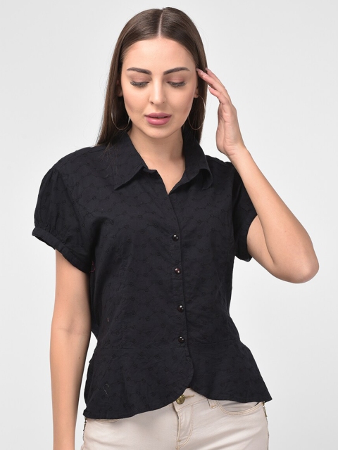 250 DESIGNS Women Black Shirt Style Top