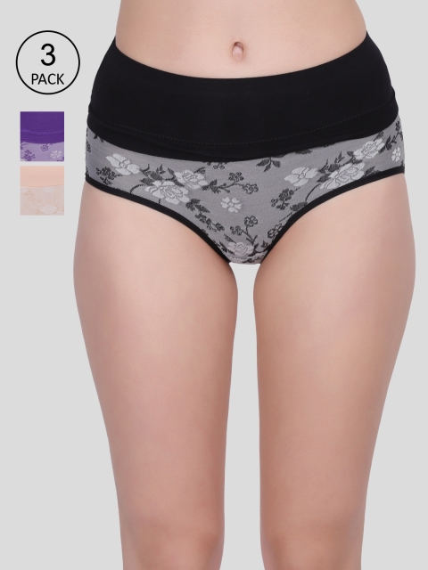 Amour Secret Women Pack of 3 Solid Hipster Briefs, Purple