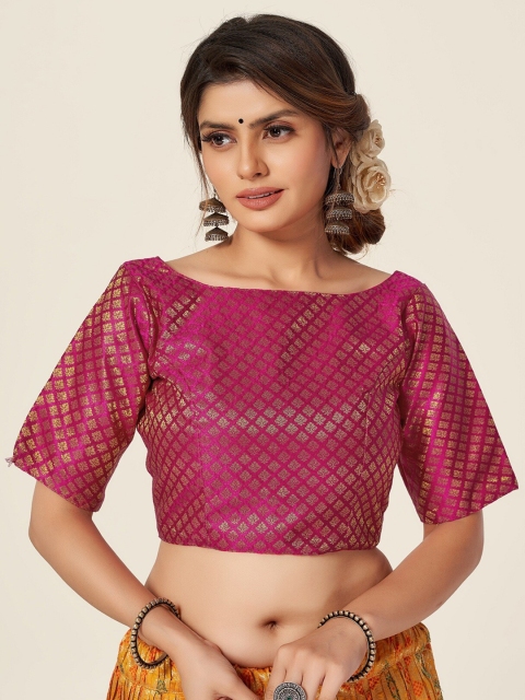 HIMRISE Pink Woven Design Saree Blouse