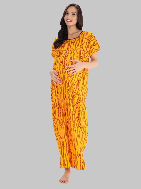 Shararat Yellow Printed Maxi Nightdress