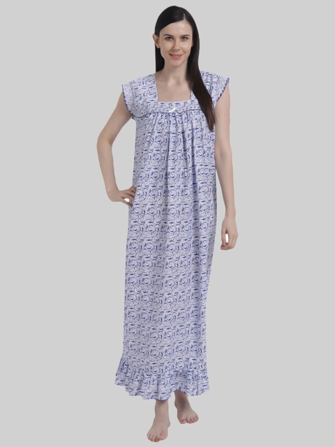 Shararat Blue Printed Maxi Nightdress