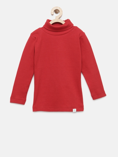 Palm Tree Girls Red Solid Turtle-Neck Top