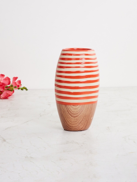 Home Centre Red & White Striped Ceramic Vase