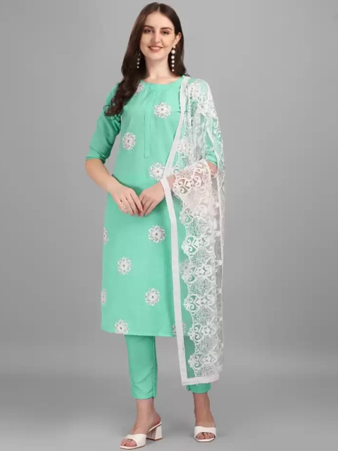 mf Women Sea Green Floral Embroidered Thread Work Kurta with Trousers & With Dupatta
mf Women Sea Green Floral Embroidered Thread Work Kurta with Trousers & With Dupatta