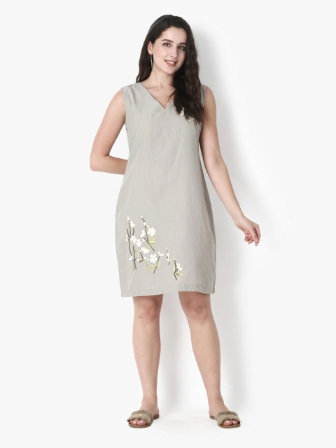 Again fashions Women Grey Floral A-Line Dress