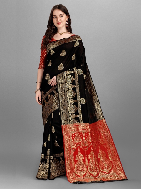 Fashionuma Black & Golden Ethnic Motifs Jacquard Saree
