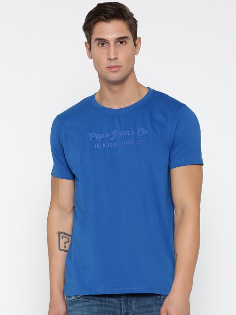 Pepe Jeans Men Blue Solid Slim Fit Round Neck T-shirt