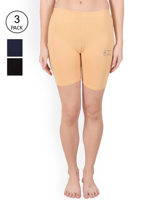 Apraa & Parma Women Pack Of 3 Slim Fit Cycling Sports Shorts, Beige