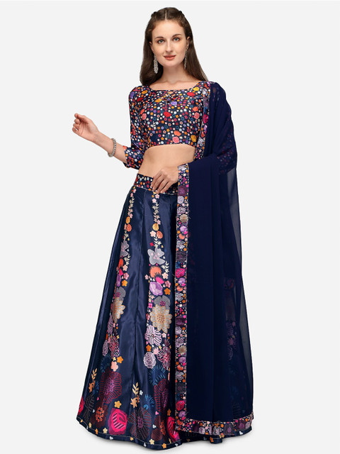 Mameraa Navy Blue & Multicoloured Printed Semi-Stitched Lehenga & Unstitched Blouse With Dupatta
Mameraa Navy Blue & Multicoloured Printed Semi-Stitched Lehenga & Unstitched Blouse With Dupatta