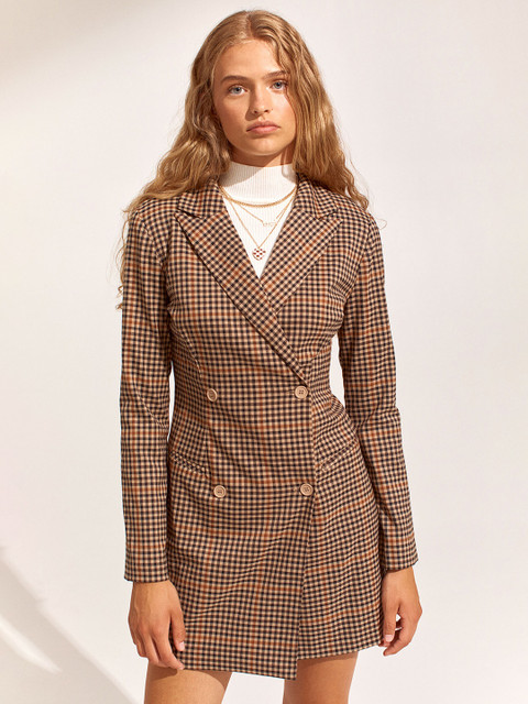 H&M Women Beige Checked Double-Breasted Blazer Dress 
H&M Women Beige Checked Double-Breasted Blazer Dress