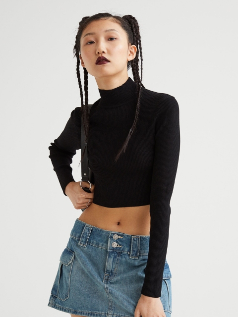 H&M Black Ribbed Turtleneck Top