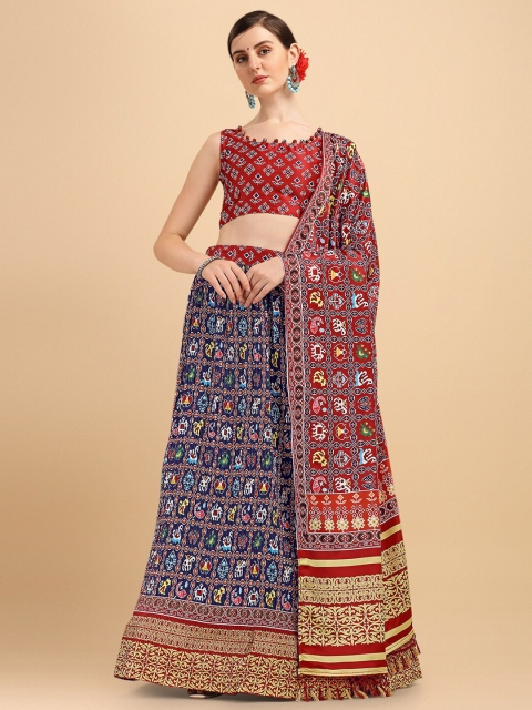 Fab Dadu Navy Blue & Red Printed Semi-Stitched Lehenga & Unstitched Blouse With Dupatta
Fab Dadu Navy Blue & Red Printed Semi-Stitched Lehenga & Unstitched Blouse With Dupatta