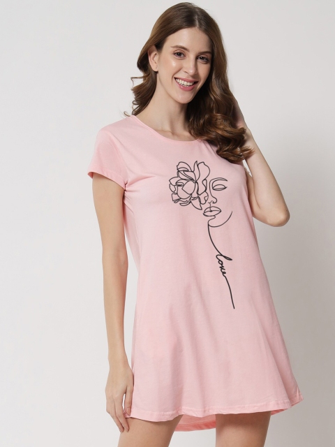 FFLIRTYGO Pink Printed Nightdress