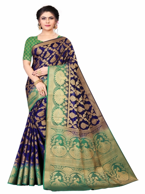 MOKSHA DESIGNS Women Navy Blue & Green Woven Design Zari Pure Silk Kanjeevaram Saree
MOKSHA DESIGNS Women Navy Blue & Green Woven Design Zari Pure Silk Kanjeevaram Saree