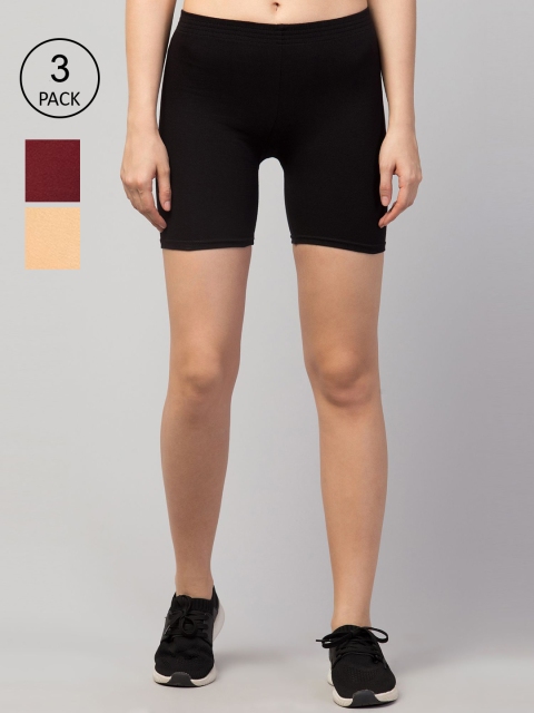 Apraa & Parma Pack Of 3 Women Slim Fit Cycling Sports Shorts, Black