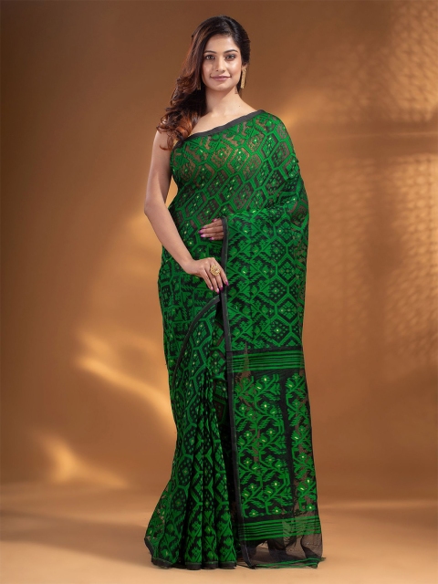 Arhi Green & Black Woven Design Silk Cotton Jamdani Saree