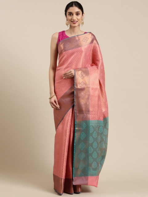 The Chennai Silks Rose & Copper-Toned Ethnic Motifs Zari Art Silk Fusion Banarasi Saree