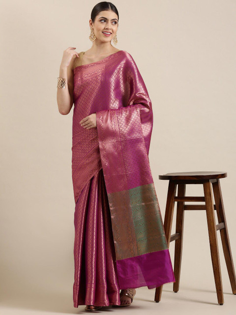 The Chennai Silks Magenta & Gold-Toned Woven Design Zari Art Silk Fusion Kanjeevaram Saree
The Chennai Silks Magenta & Gold-Toned Woven Design Zari Art Silk Fusion Kanjeevaram Saree