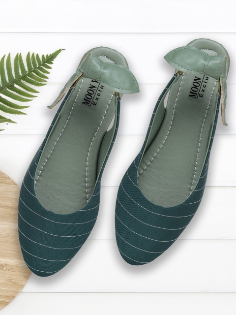 Moonwalk Women Green Striped Flats