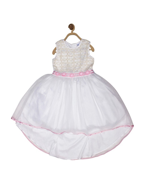612League Girls White & Pink Fit & Flare Dress