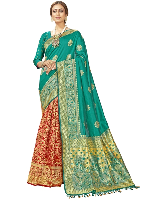 MotiHamir Sea Green & Gold-Toned Ethnic Motifs Silk Blend Half and Half Banarasi Saree
MotiHamir Sea Green & Gold-Toned Ethnic Motifs Silk Blend Half and Half Banarasi Saree