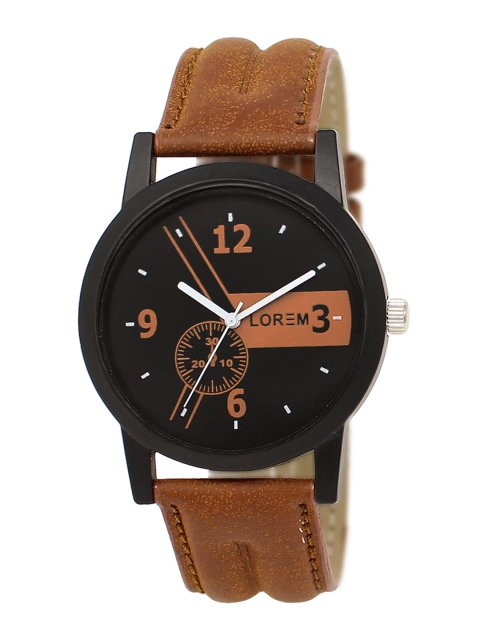 FERRIZZO Men Black Printed Dial & Tan Leather Straps Analogue Watch