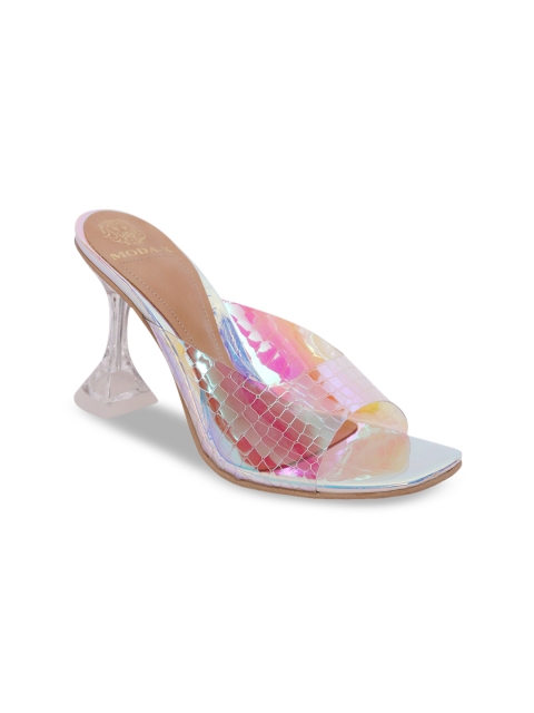 MODA-X Women Transparent Square Toe Kitten Heels