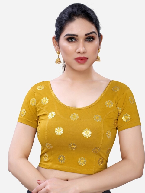 SIRIL Women Mustard Yellow Embroidered Saree Blouse