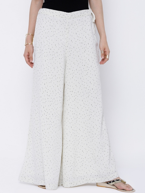 Vishudh Women Off-White Wide Leg Printed Palazzos