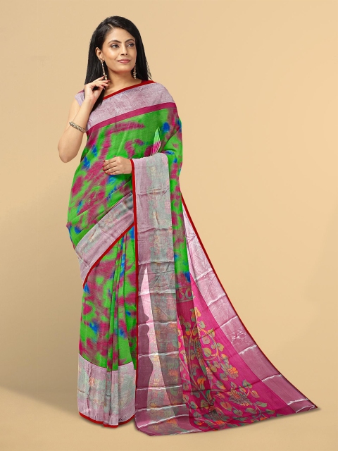 Kalamandir Green & Red Tie and Dye Zari Silk Blend Saree