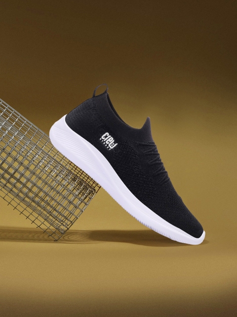 Crew STREET Men Black Woven Design Slip-On Sneakers